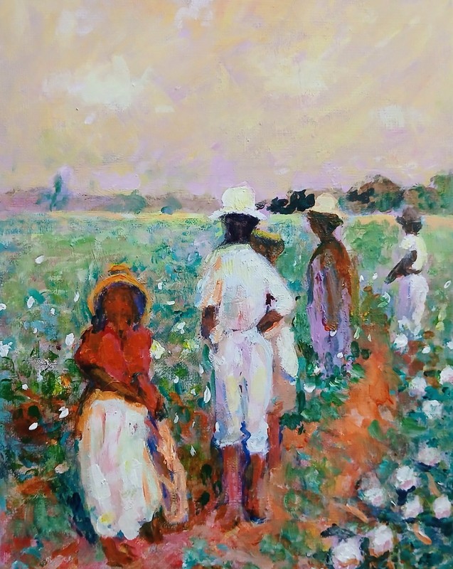 African American Art Cotton Field Painting 11x14 Original Acrylic – Uncle Ben