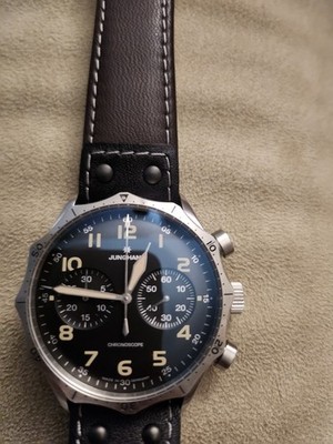Junghans Pilot Chronoscope Automatic Chrono Steel Leather Mens Watch 27/3591.00