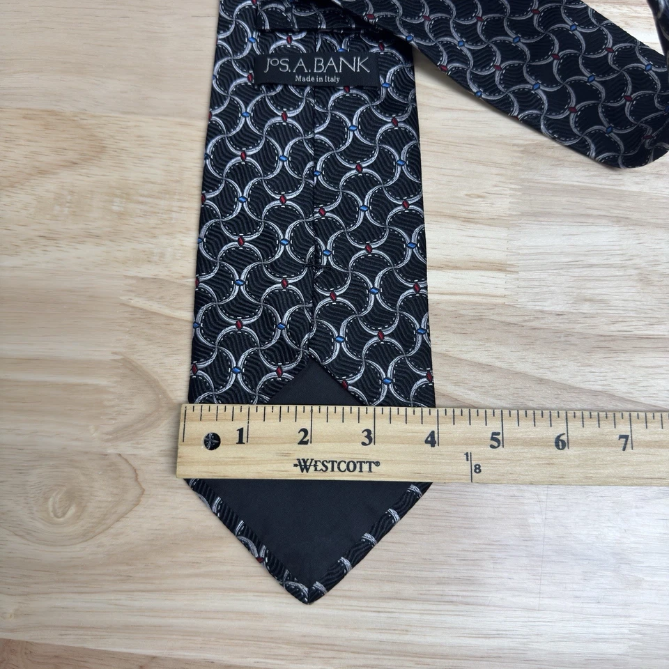 Corbata Jos A Bank 100 % seda negra geométrica hecha en Italia italiana 4 pulgadas Foto 4 de 4