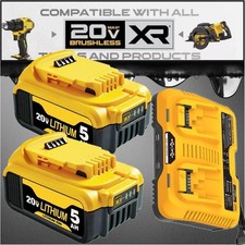 2 Pack For Dewalt DCB205 20 Volt 20v Max XR Li-Ion 5.0 AH Battery /Charger