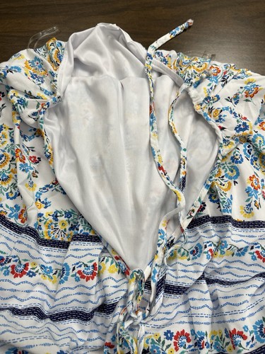 Ces Femme Multi Color Floral Halter Top Blouse Elastic Hem Oversized Sz M - Picture 4 of 7
