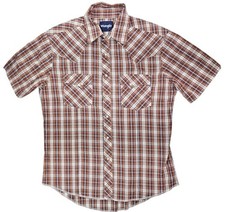 Vintage Wrangler Pearl Snap Western Plaid Short Sleeve Shirt Men Medium Brown