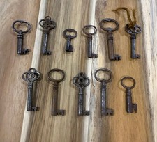Lot 11 Vintage/Antique Skeleton Keys 1-2  Iron Metal Aged Patina Hollow Barrel