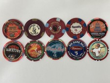 Premium Lot of (10) $5 Casino Chips Featuring Harolds Club, Harrah&rsquo;s, and More!