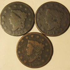 1818, 1819 & 1820 CORONET LARGE CENTS  ~  GOOD EARLY DATES WITH PLENTY OF WEAR