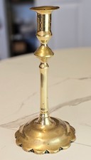Antique Late 18th Century Brass Candlestick - Baluster Stem & Scalloped Base