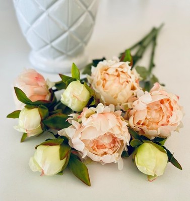 19pc 22.5'' long +3shortFAUX PEONY FLOWER IN CASE- CREAMS / BLUSH / PINKS / PEACH