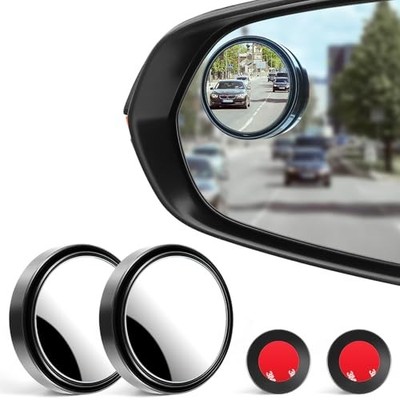  2PCS Blind Spot Mirror, HD Glass and ABS Housing Convex Wide Black Stick Round