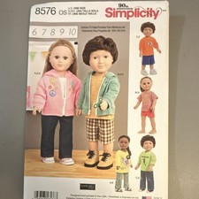 Uncut Simplicity 8576 18" Doll Clothes Sewing Pattern, Contemporary Original