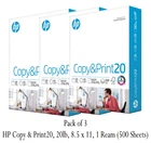 HP Printer Paper 8.5 x 11 Paper Copy &Print 20 lb 1 Ream Case -500 Sheets (3 Pk)