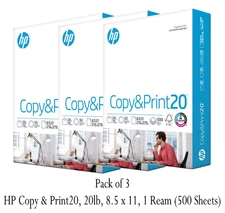 HP Printer Paper 8.5 x 11 Paper Copy &Print 20 lb 1 Ream Case -500 Sheets (3 Pk)