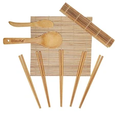Wooden Sushi Making Kit - 2 Sushi Rolling Mats, 5 Pairs Wooden Chopsticks, Rice