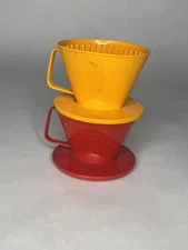 2 Vintage Fino 80s Coffee Pour Over Drippers Red Yellow Plastic