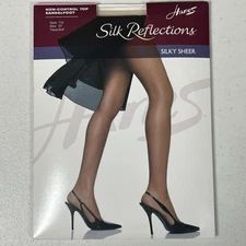 Hanes Silk Reflections Silky Sheer EF Non Control Top Sandalfoot Travel Buff 715