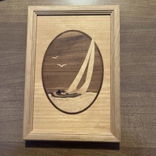 HUDSON RIVER INLAY SAILBOAT WOOD ARTWORK BY NELSON IS SIGNED VG Excellent Condit
