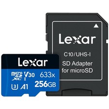 Lexar High-Performance 633x 256GB microSDXC UHS-I Card with SD Adapter, C10, U3,
