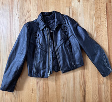 Vintage Steer Brand Black Leather Biker Jacke...