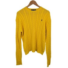 Polo Sport Ralph Lauren Yellow Cable Knit Cotton Sweater Large Vintage Crew Neck