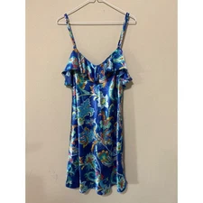 Lauren Ralph Lauren Blue Paisley Ruffle Slip Dress Chemise Women's Large