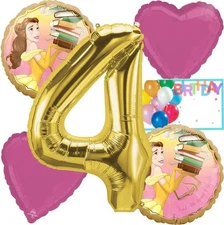 Anagram Princess Belle 4th Birthday Party Balloons Bouquet - Officially Licensed
