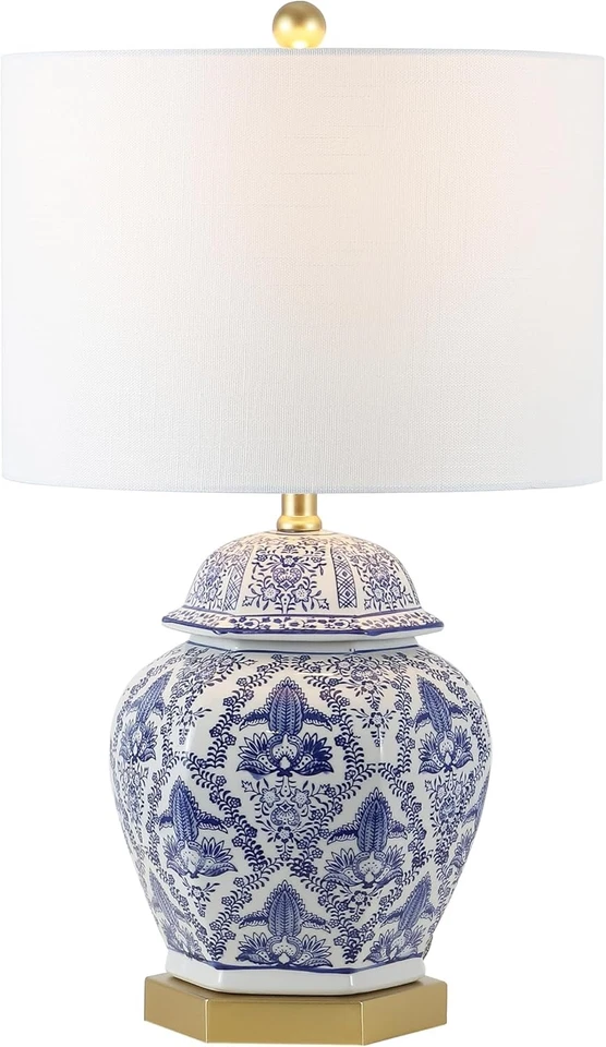 25" Blue White Ceramic Chinoiserie Table Lamp Oriental Asian Ginger Jar Style - Image 2 of 4