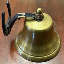 Nautical Hanging Door Bell Antique Brass Ship 6" Bell W/ Wall Horseshoe Bracket
