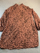 Shein Mini Dress Women Large Brown Animal Print Ruffle Long Sleeve Romantic Boho