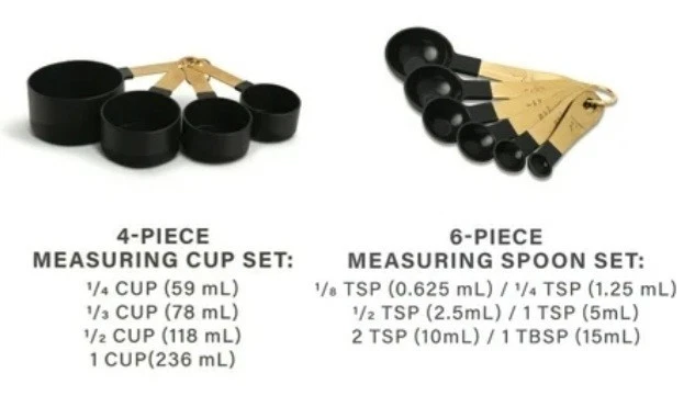 Thyme & Table ~ Four (4) Measuring Cups ~ Six (6) Measuring Spoons ~ BLACK/GOLD