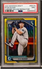 Ryan Sloan 2024 Bowman Draft Chrome Yellow Refractor /75 Rookie RC PSA 9
