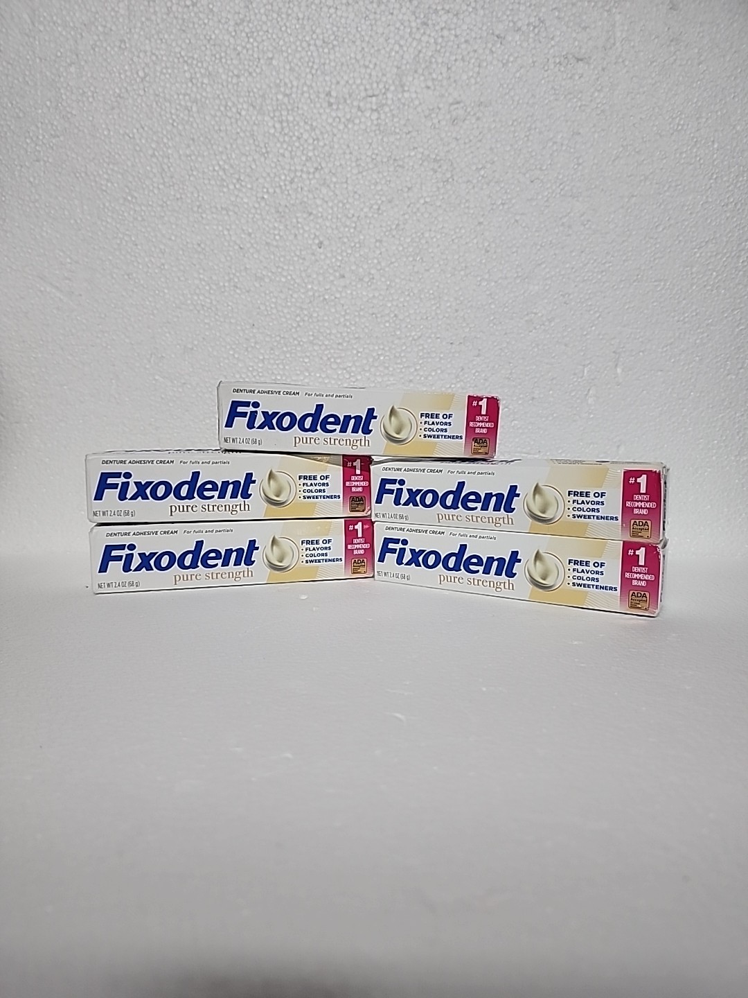 Fixodent Pure Strength Secure Denture Adhesive Cream Strong Hold 2.4 Oz, PK of 5