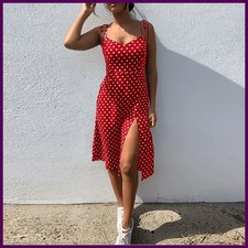 Dresses Sundress Summer Women Causal Polka Dot Sleeveless High Pleated
