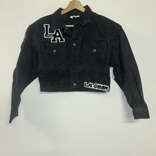 Vintage 1990 s LA Gear Black Cropped Denim Jacket, Deadstock NWT, Size Medium