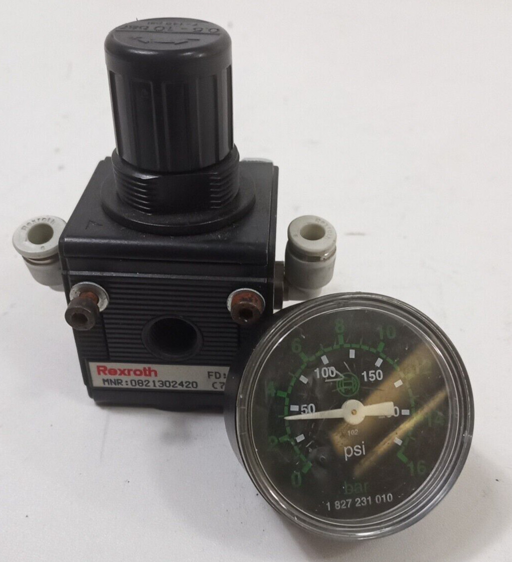 Bosch Rexroth 0821302420 Pressure Regulator 0821 302 420 + Bosch Pressure Gauge 1827231010