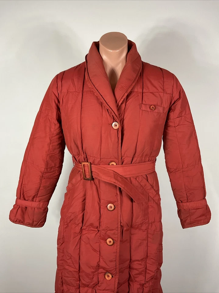 Vintage Eddie Bauer Womens sz M Goose Down Rust Long Belted Winter Coat Full - Image 4 of 4