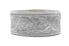 1.4" Silver Grey Celtic Snail Jacquard Ribbon Trim Upholstery Woven Border 35221