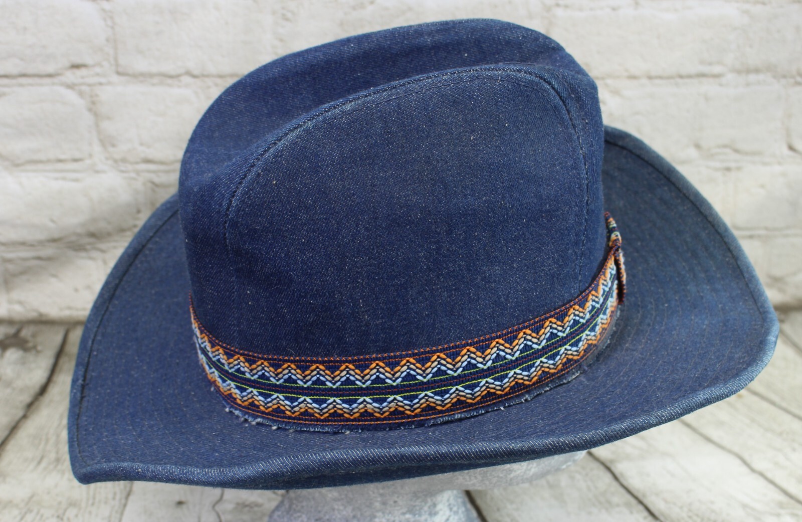 Mens Denim Cowboy Hat Rainbow Band Cowboy Western Hat 6 3/4 6 7/8 YA