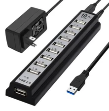 USB Hub 10-Ports USB Hub Extender Network Splitter Adapter Fast Charging/Data...