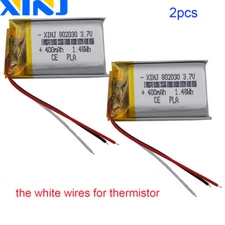 2pcs 3.7V 400mAh 1.48Wh NTC 3-Wires Thermistor Rechargeable Li Battery 802030