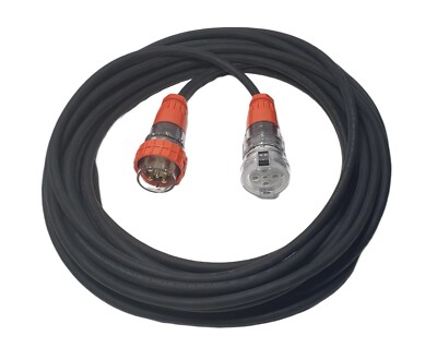 32 Amp 20m Extension Lead, 3 Phase, 5 pin, 415V 32A 20mt Cable 4.0mm² Rubber 3Ph