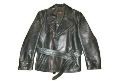 VTG German Police Leather Jacket 'FELWA' Belted Trench Coat 40's