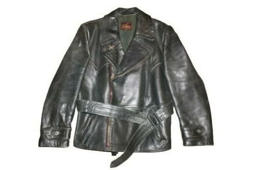 VTG German Police Leather Jacket 'FELWA' Belted Trench Coat 40's 50's 60's - Picture 1 of 10