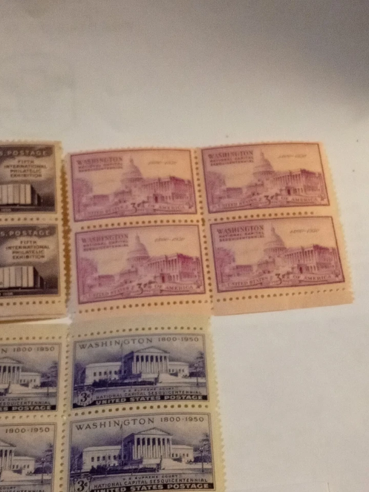 MINT NH OG THREE 3 CENT STAMP BLOCKS CV 5.50 - Image 3 of 4