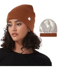 Satin Lined Beanie for Women Men Winter Hats for Women Silk Lining Slouchy Be...