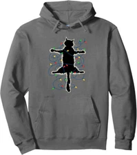 Cat in Fairy Lights Christmas Vacation Pajama Idea Unisex Hooded Sweatshirt