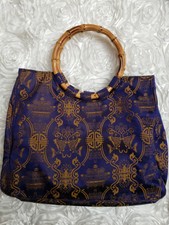 Shanghai Tang Medium Clutch/purse Silk Royal Blue & Bamboo Handles