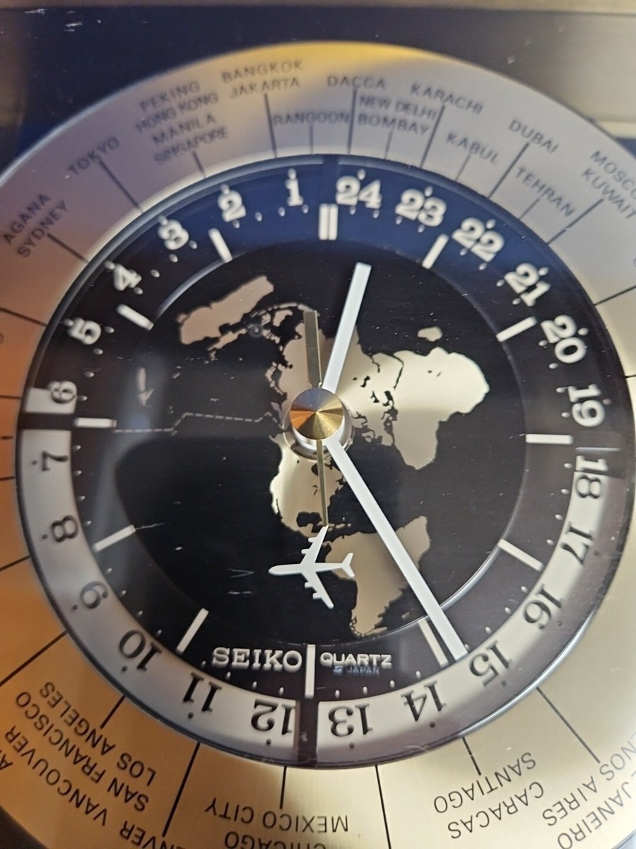 SEIKO QQZ885A 24 HOUR BRASS & GLASS CLOCK GMT ZULU - HIGH QUALITY