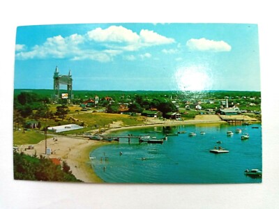 Buzzards Bay Massachusetts, Beach Boats in Bay and Shore Vintage Postcard