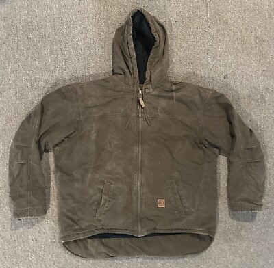 BERNE Brown Duck Canvas Hooded Quilt Lined Work Jacket Men's