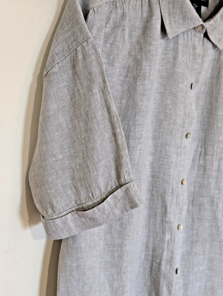 Tahari Linen Full Button Tie Waist Shirt Dress Sz M Gray Minimal Lagenlook Beach - Image 3 of 4