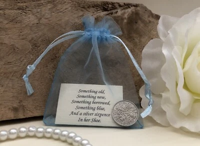 Bride's Silver Sixpence Gift - Something Old, Something Blue, Lucky Wedding Coin